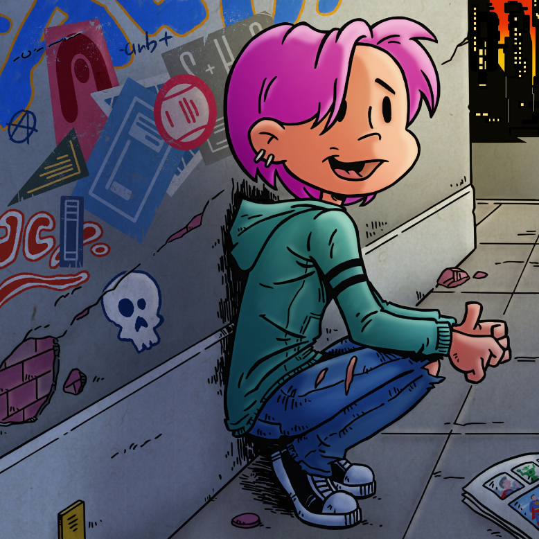 Girl wearing a hoodie crouched in an alleyway