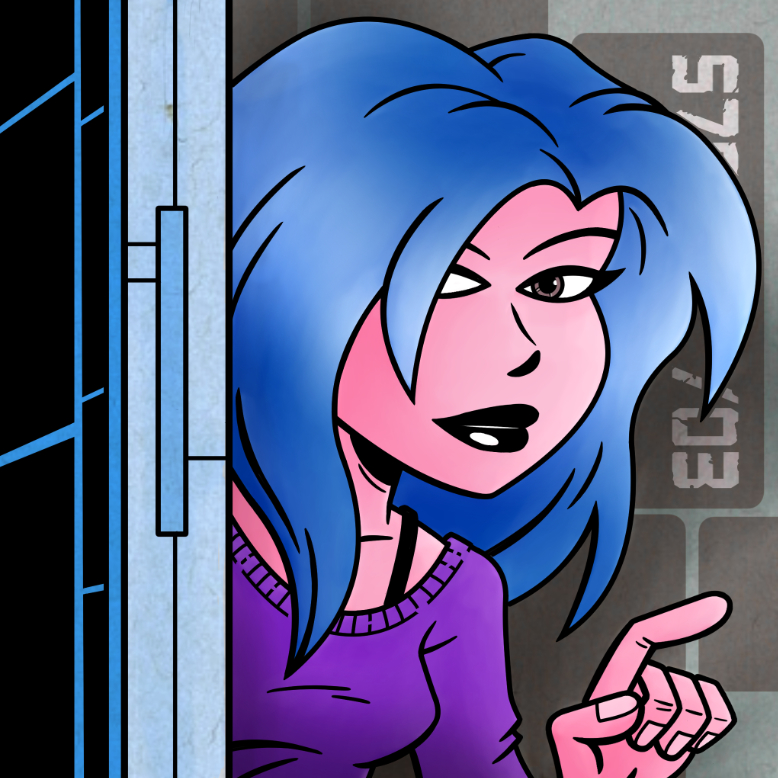 blue haired woman