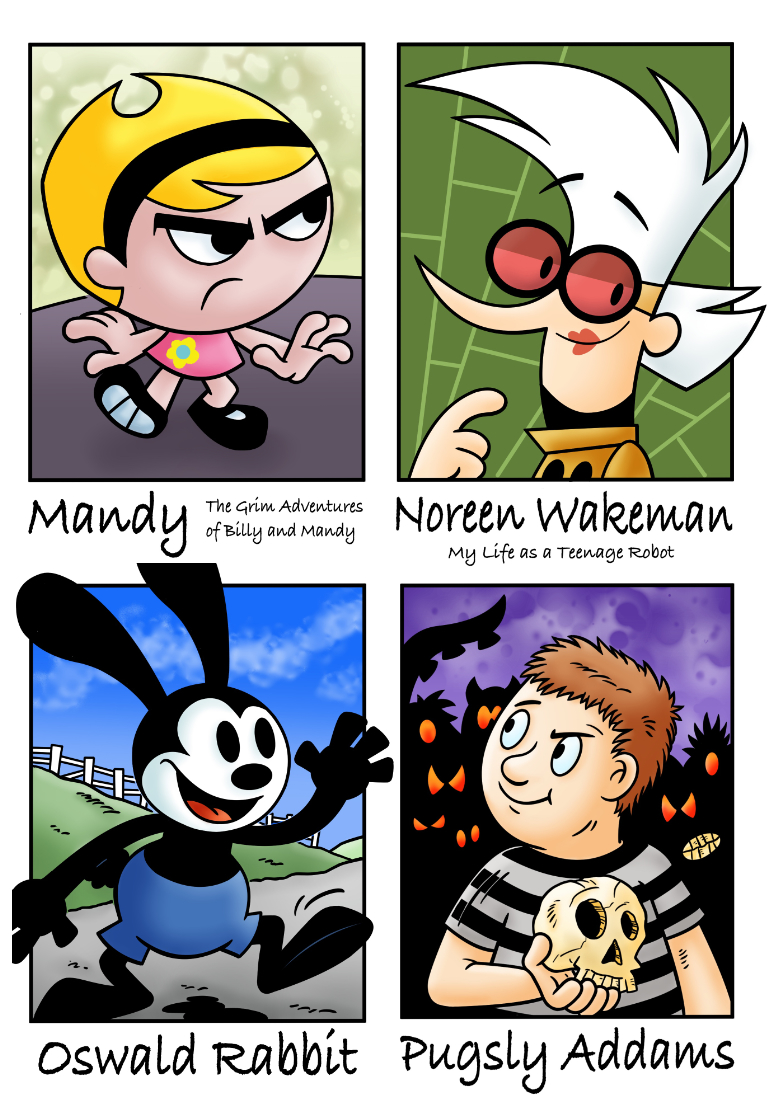 Mandy, Noreen Wakeman, Oswald the Lucky Rabbit, and Pugsly Addams
