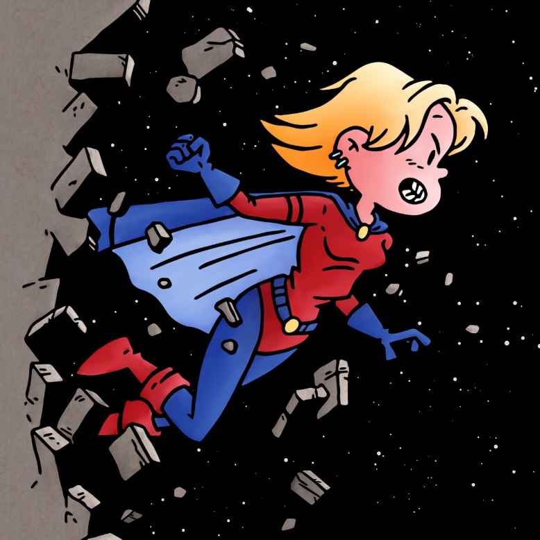 Heroine smashing through a wall