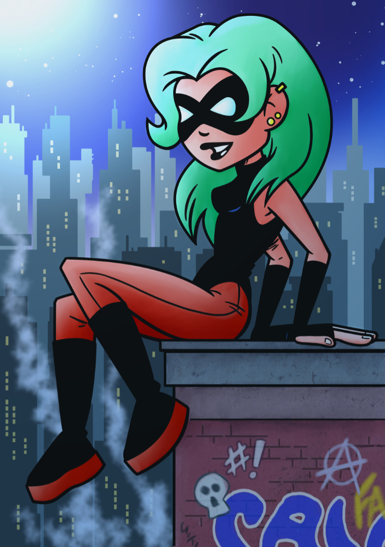 A masked figure sat on the roof