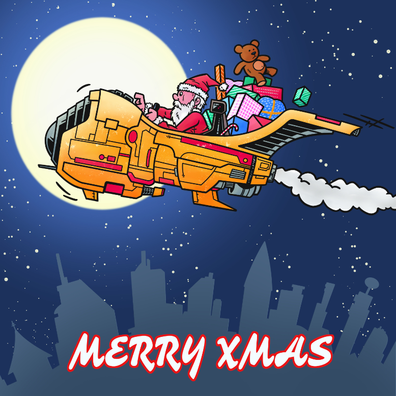 Merry Xmas (Santa on a rocket powered sleigh)